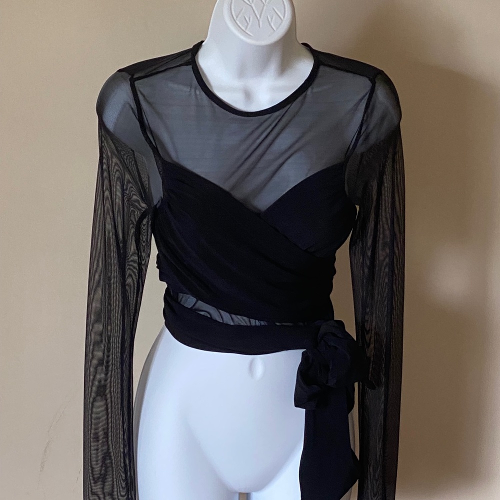 Black Wrap Tie Shirt (Gotta Bounce Mesh Top from Fashion Nova)